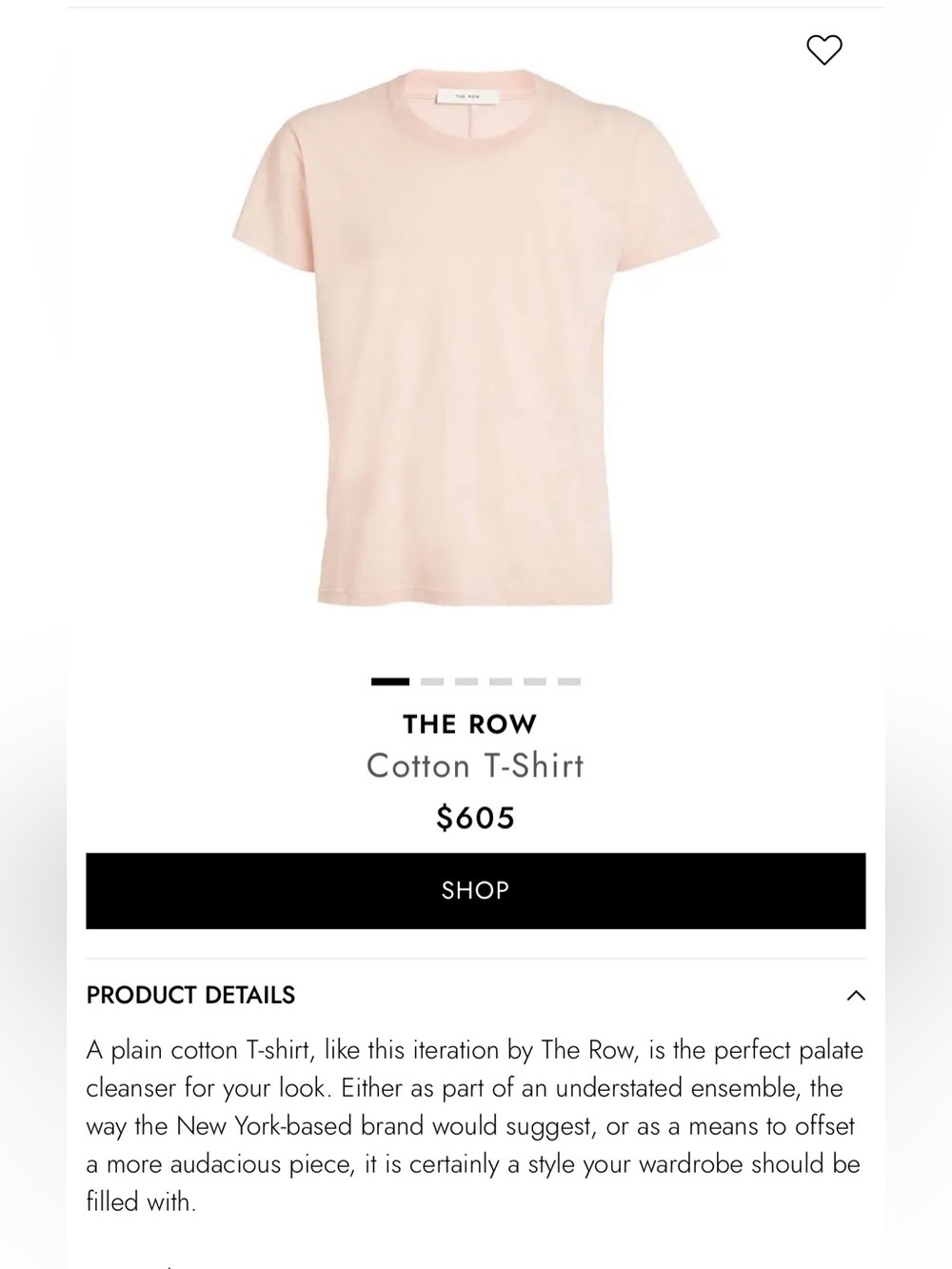 The Row Unisex Pale Pink Cotton Tee Size XS $605